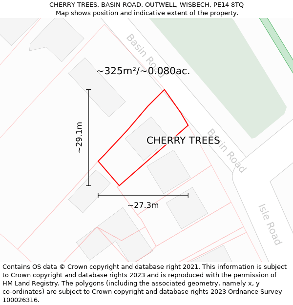 CHERRY TREES, BASIN ROAD, OUTWELL, WISBECH, PE14 8TQ: Plot and title map