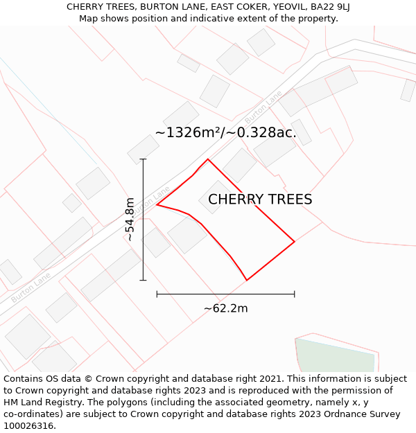 CHERRY TREES, BURTON LANE, EAST COKER, YEOVIL, BA22 9LJ: Plot and title map