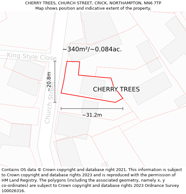 CHERRY TREES, CHURCH STREET, CRICK, NORTHAMPTON, NN6 7TP: Plot and title map