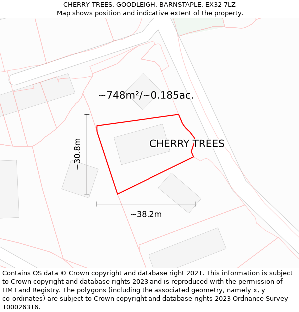 CHERRY TREES, GOODLEIGH, BARNSTAPLE, EX32 7LZ: Plot and title map