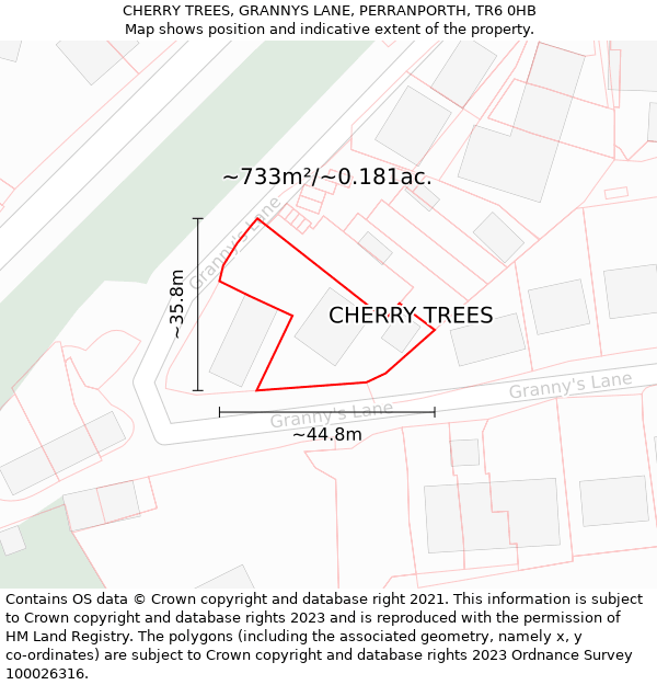 CHERRY TREES, GRANNYS LANE, PERRANPORTH, TR6 0HB: Plot and title map