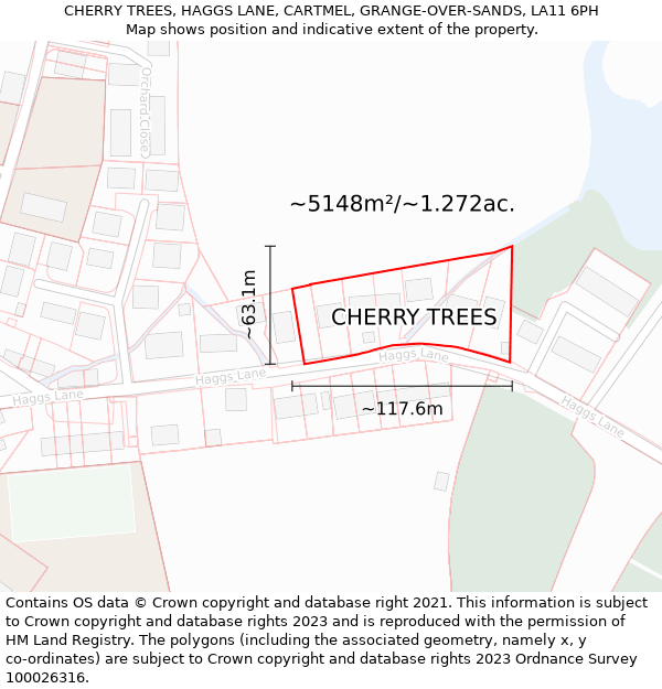 CHERRY TREES, HAGGS LANE, CARTMEL, GRANGE-OVER-SANDS, LA11 6PH: Plot and title map