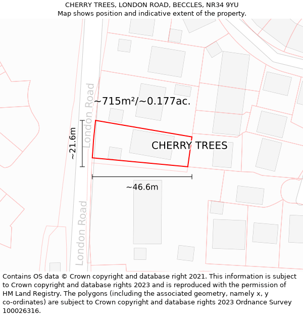 CHERRY TREES, LONDON ROAD, BECCLES, NR34 9YU: Plot and title map