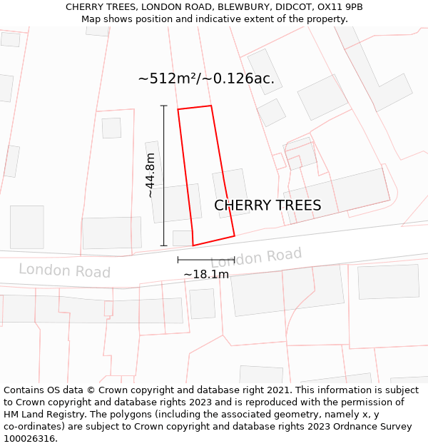 CHERRY TREES, LONDON ROAD, BLEWBURY, DIDCOT, OX11 9PB: Plot and title map