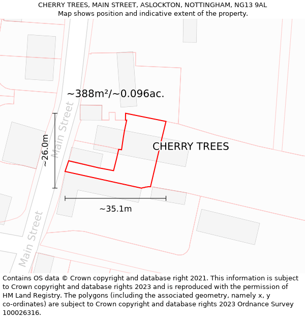 CHERRY TREES, MAIN STREET, ASLOCKTON, NOTTINGHAM, NG13 9AL: Plot and title map