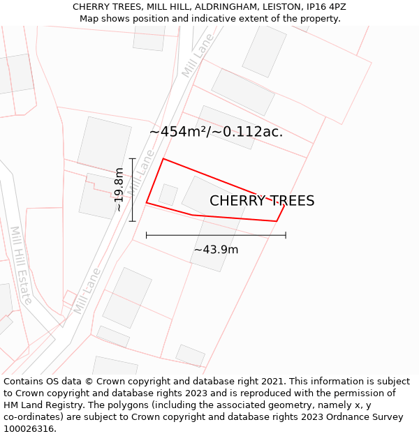 CHERRY TREES, MILL HILL, ALDRINGHAM, LEISTON, IP16 4PZ: Plot and title map