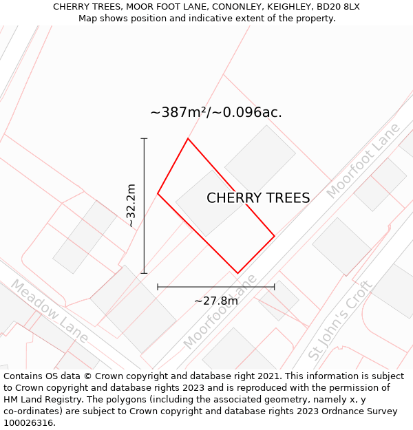 CHERRY TREES, MOOR FOOT LANE, CONONLEY, KEIGHLEY, BD20 8LX: Plot and title map