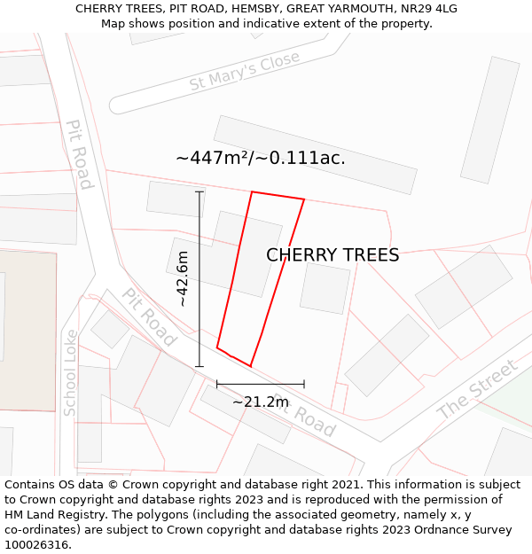 CHERRY TREES, PIT ROAD, HEMSBY, GREAT YARMOUTH, NR29 4LG: Plot and title map