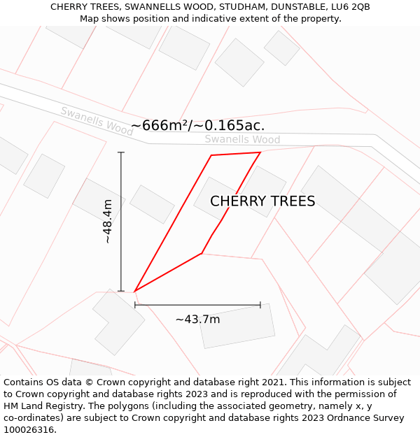 CHERRY TREES, SWANNELLS WOOD, STUDHAM, DUNSTABLE, LU6 2QB: Plot and title map