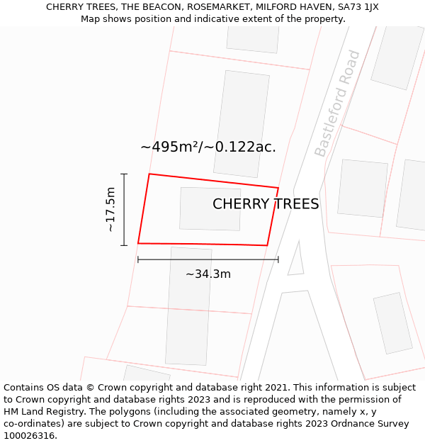 CHERRY TREES, THE BEACON, ROSEMARKET, MILFORD HAVEN, SA73 1JX: Plot and title map