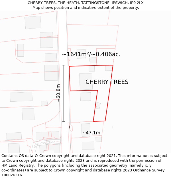 CHERRY TREES, THE HEATH, TATTINGSTONE, IPSWICH, IP9 2LX: Plot and title map
