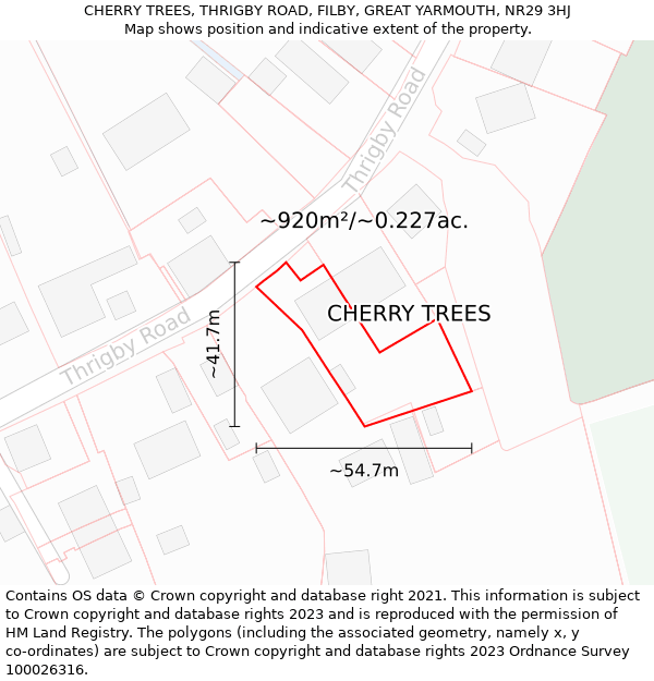 CHERRY TREES, THRIGBY ROAD, FILBY, GREAT YARMOUTH, NR29 3HJ: Plot and title map