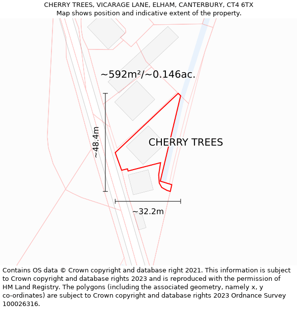 CHERRY TREES, VICARAGE LANE, ELHAM, CANTERBURY, CT4 6TX: Plot and title map