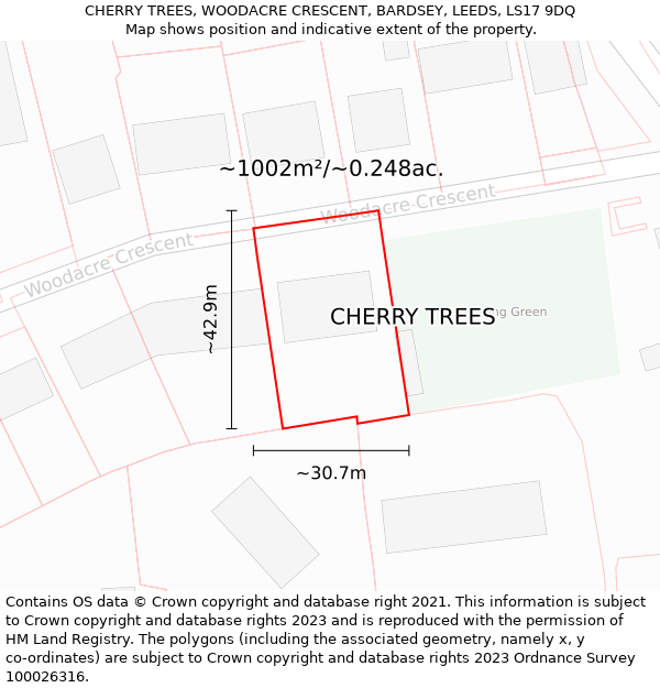 CHERRY TREES, WOODACRE CRESCENT, BARDSEY, LEEDS, LS17 9DQ: Plot and title map