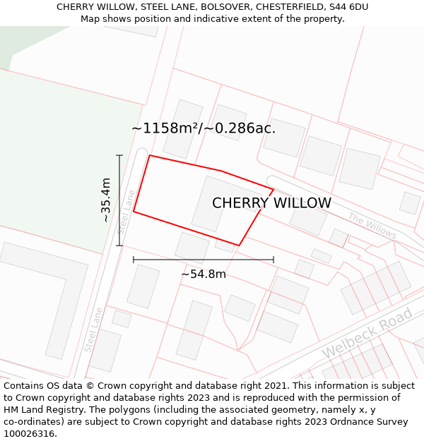 CHERRY WILLOW, STEEL LANE, BOLSOVER, CHESTERFIELD, S44 6DU: Plot and title map