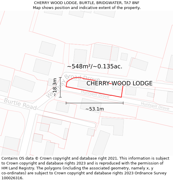 CHERRY WOOD LODGE, BURTLE, BRIDGWATER, TA7 8NF: Plot and title map