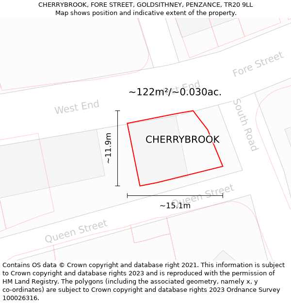 CHERRYBROOK, FORE STREET, GOLDSITHNEY, PENZANCE, TR20 9LL: Plot and title map