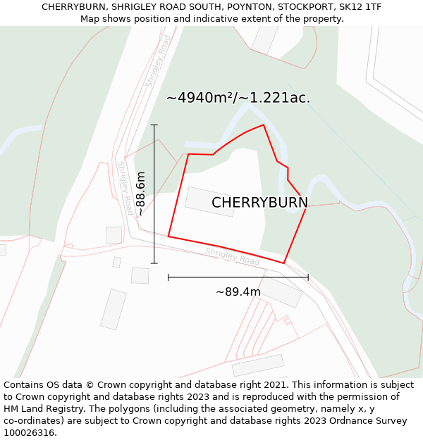 CHERRYBURN, SHRIGLEY ROAD SOUTH, POYNTON, STOCKPORT, SK12 1TF: Plot and title map