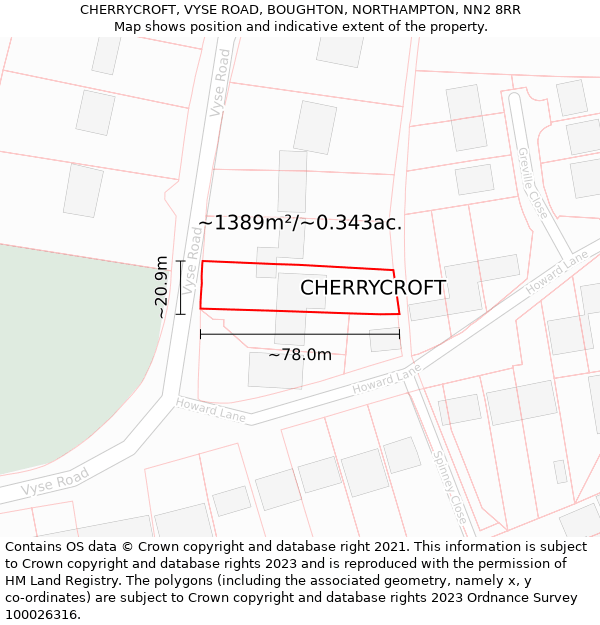 CHERRYCROFT, VYSE ROAD, BOUGHTON, NORTHAMPTON, NN2 8RR: Plot and title map