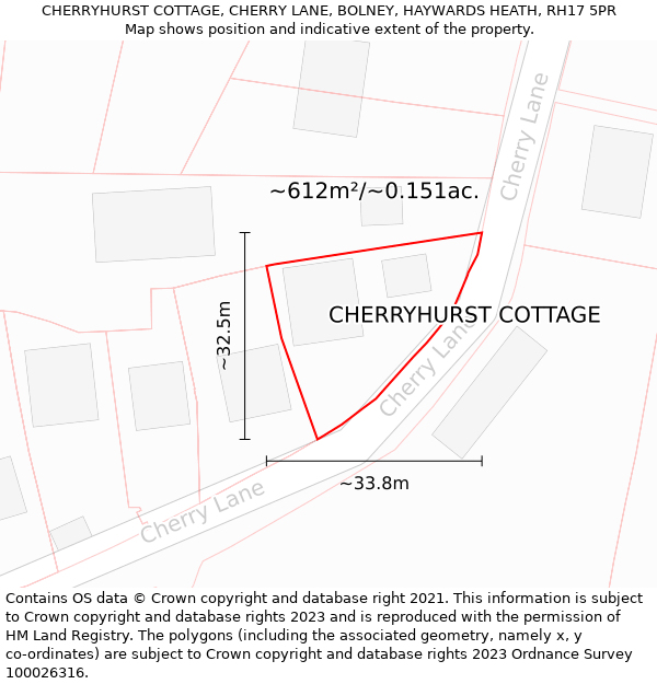 CHERRYHURST COTTAGE, CHERRY LANE, BOLNEY, HAYWARDS HEATH, RH17 5PR: Plot and title map