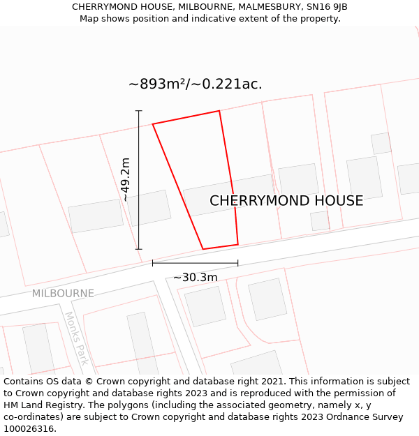 CHERRYMOND HOUSE, MILBOURNE, MALMESBURY, SN16 9JB: Plot and title map