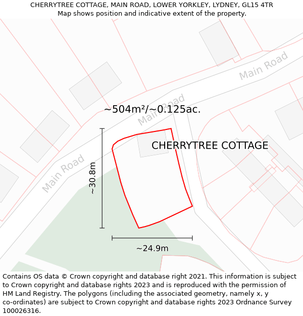 CHERRYTREE COTTAGE, MAIN ROAD, LOWER YORKLEY, LYDNEY, GL15 4TR: Plot and title map
