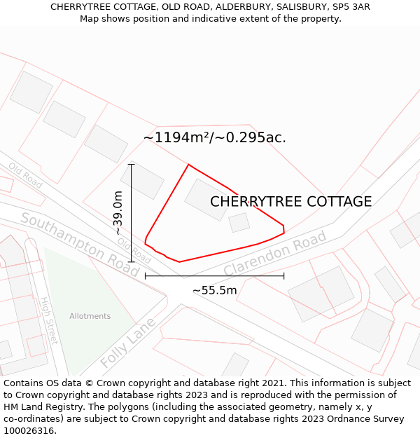 CHERRYTREE COTTAGE, OLD ROAD, ALDERBURY, SALISBURY, SP5 3AR: Plot and title map