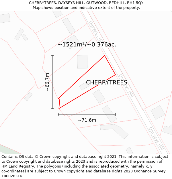 CHERRYTREES, DAYSEYS HILL, OUTWOOD, REDHILL, RH1 5QY: Plot and title map