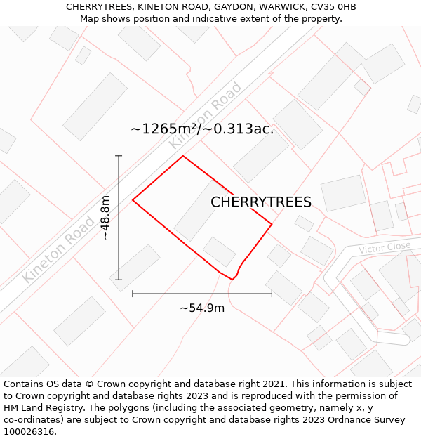 CHERRYTREES, KINETON ROAD, GAYDON, WARWICK, CV35 0HB: Plot and title map
