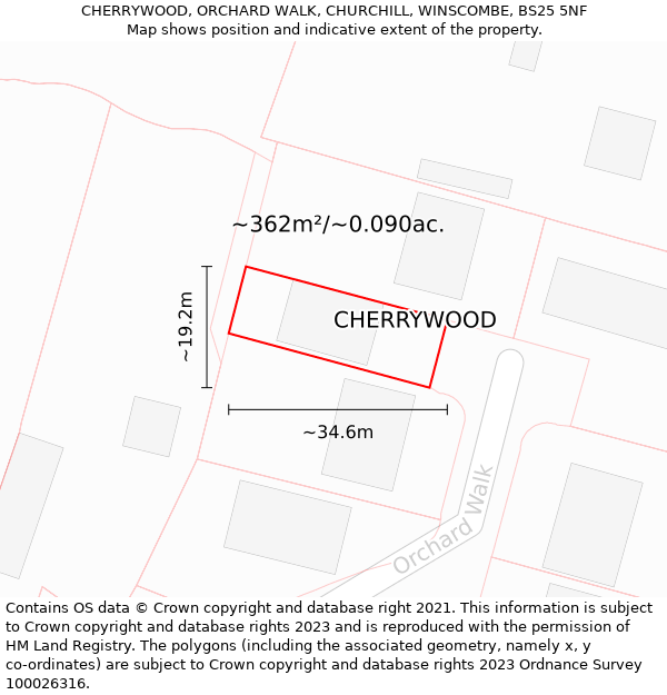 CHERRYWOOD, ORCHARD WALK, CHURCHILL, WINSCOMBE, BS25 5NF: Plot and title map
