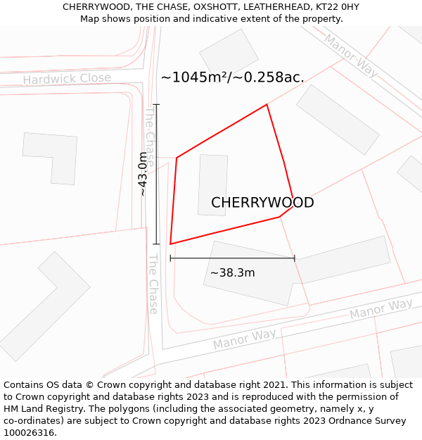 CHERRYWOOD, THE CHASE, OXSHOTT, LEATHERHEAD, KT22 0HY: Plot and title map