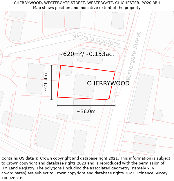 CHERRYWOOD, WESTERGATE STREET, WESTERGATE, CHICHESTER, PO20 3RH: Plot and title map