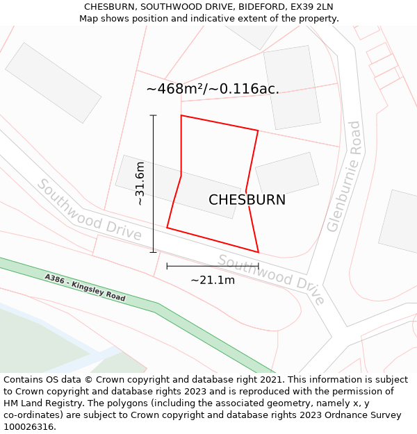 CHESBURN, SOUTHWOOD DRIVE, BIDEFORD, EX39 2LN: Plot and title map