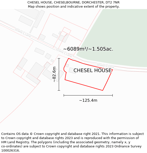 CHESEL HOUSE, CHESELBOURNE, DORCHESTER, DT2 7NR: Plot and title map