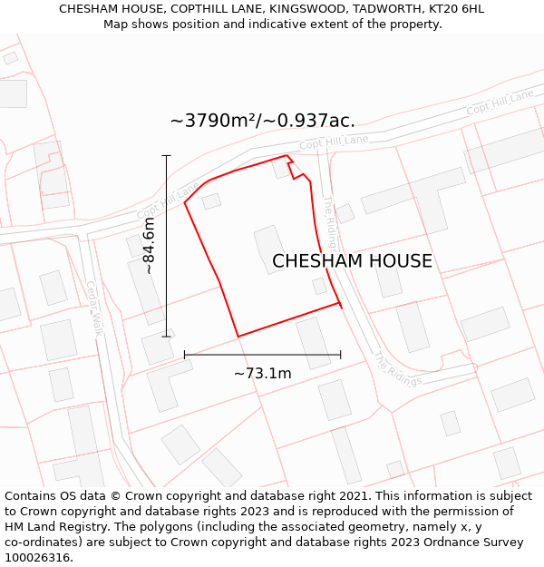 CHESHAM HOUSE, COPTHILL LANE, KINGSWOOD, TADWORTH, KT20 6HL: Plot and title map