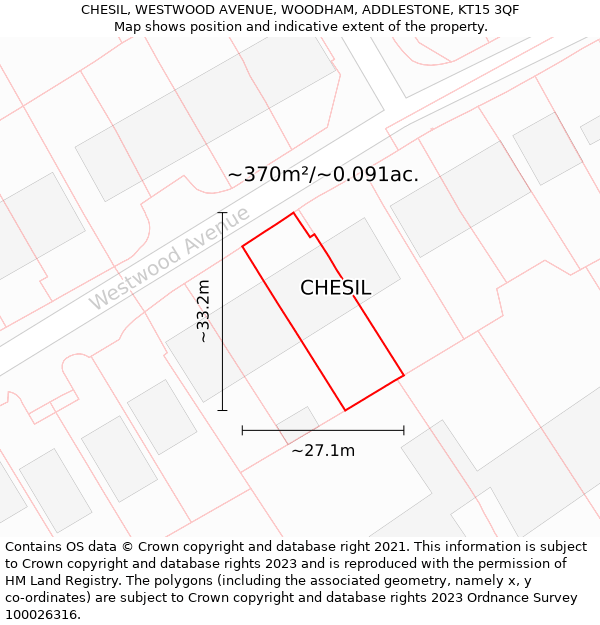 CHESIL, WESTWOOD AVENUE, WOODHAM, ADDLESTONE, KT15 3QF: Plot and title map