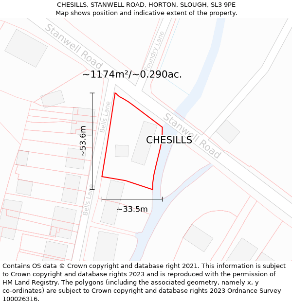 CHESILLS, STANWELL ROAD, HORTON, SLOUGH, SL3 9PE: Plot and title map