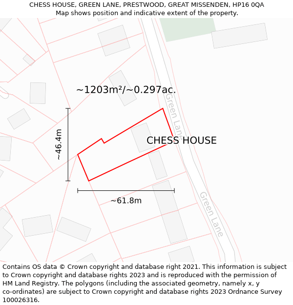 CHESS HOUSE, GREEN LANE, PRESTWOOD, GREAT MISSENDEN, HP16 0QA: Plot and title map