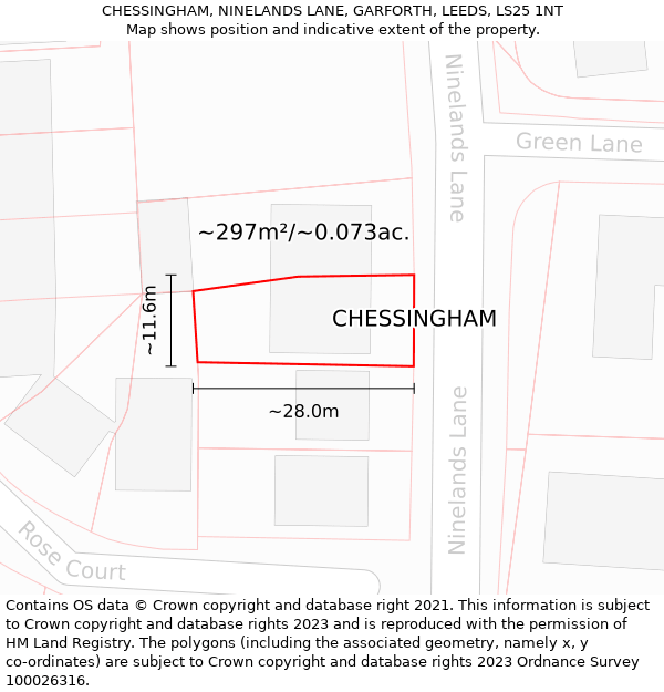 CHESSINGHAM, NINELANDS LANE, GARFORTH, LEEDS, LS25 1NT: Plot and title map