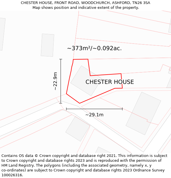 CHESTER HOUSE, FRONT ROAD, WOODCHURCH, ASHFORD, TN26 3SA: Plot and title map