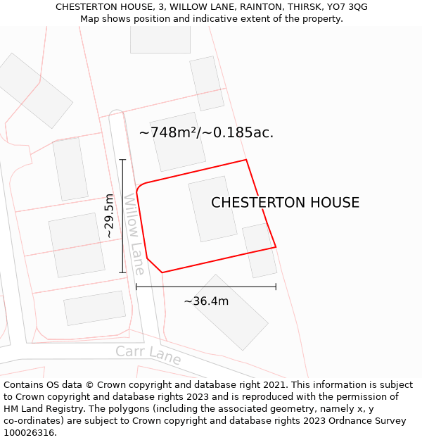CHESTERTON HOUSE, 3, WILLOW LANE, RAINTON, THIRSK, YO7 3QG: Plot and title map
