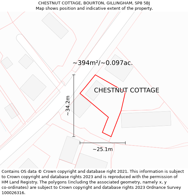 CHESTNUT COTTAGE, BOURTON, GILLINGHAM, SP8 5BJ: Plot and title map