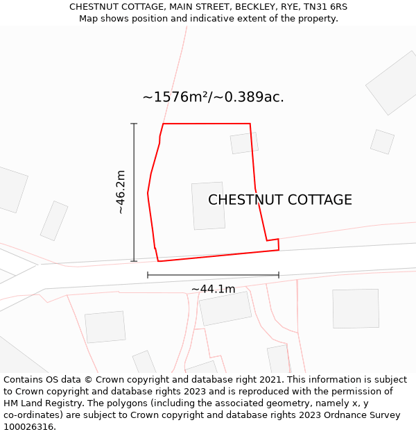 CHESTNUT COTTAGE, MAIN STREET, BECKLEY, RYE, TN31 6RS: Plot and title map