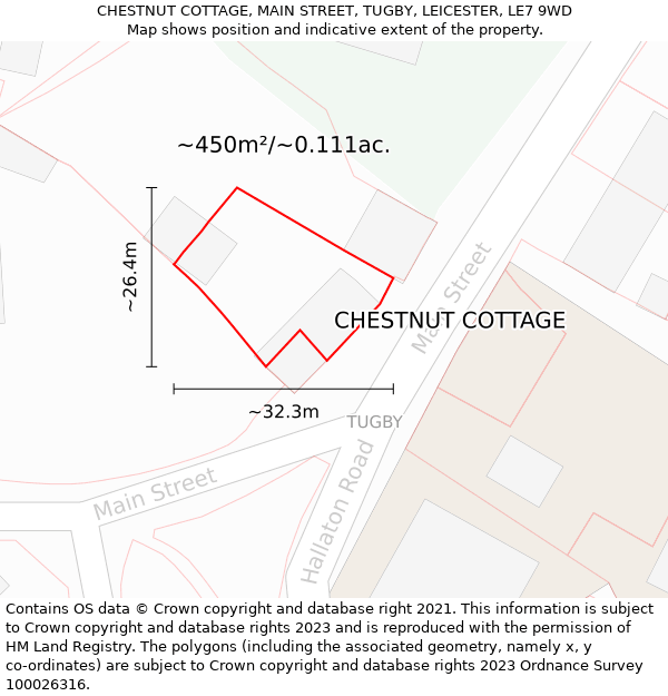 CHESTNUT COTTAGE, MAIN STREET, TUGBY, LEICESTER, LE7 9WD: Plot and title map