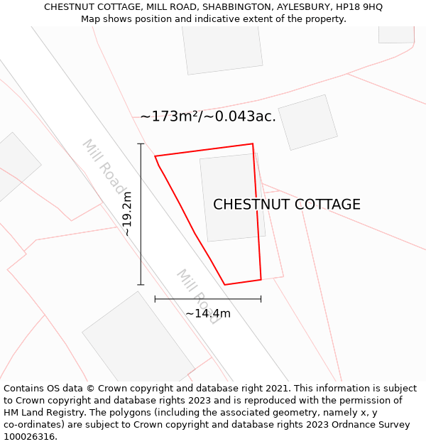 CHESTNUT COTTAGE, MILL ROAD, SHABBINGTON, AYLESBURY, HP18 9HQ: Plot and title map