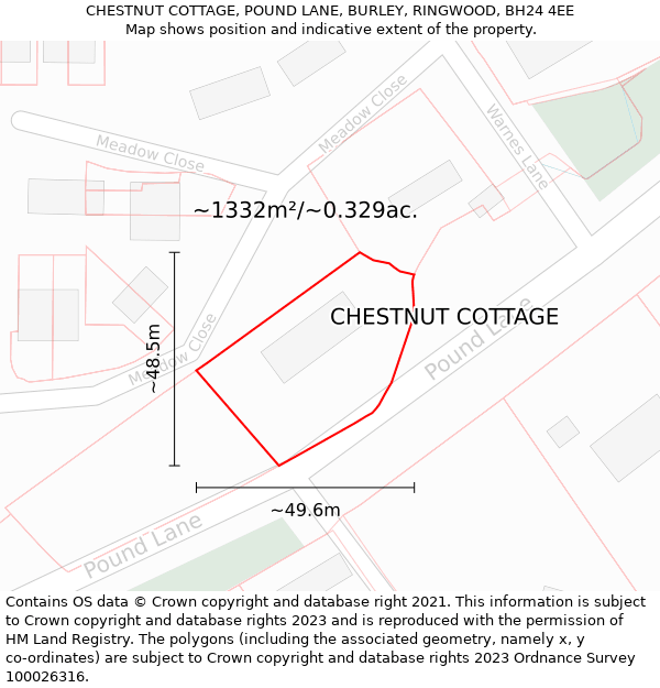 CHESTNUT COTTAGE, POUND LANE, BURLEY, RINGWOOD, BH24 4EE: Plot and title map