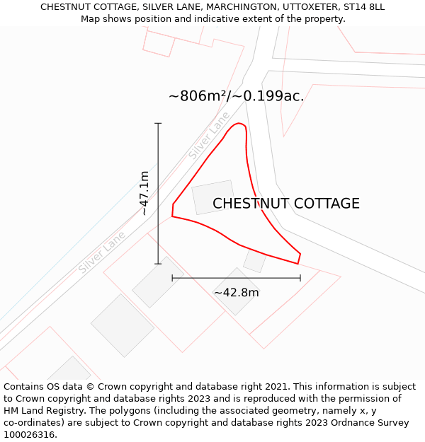 CHESTNUT COTTAGE, SILVER LANE, MARCHINGTON, UTTOXETER, ST14 8LL: Plot and title map