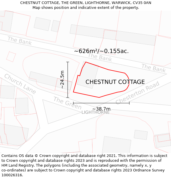 CHESTNUT COTTAGE, THE GREEN, LIGHTHORNE, WARWICK, CV35 0AN: Plot and title map