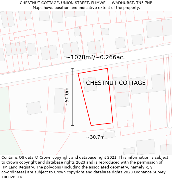 CHESTNUT COTTAGE, UNION STREET, FLIMWELL, WADHURST, TN5 7NR: Plot and title map