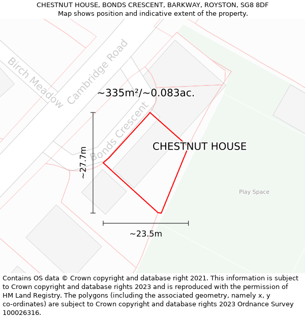 CHESTNUT HOUSE, BONDS CRESCENT, BARKWAY, ROYSTON, SG8 8DF: Plot and title map